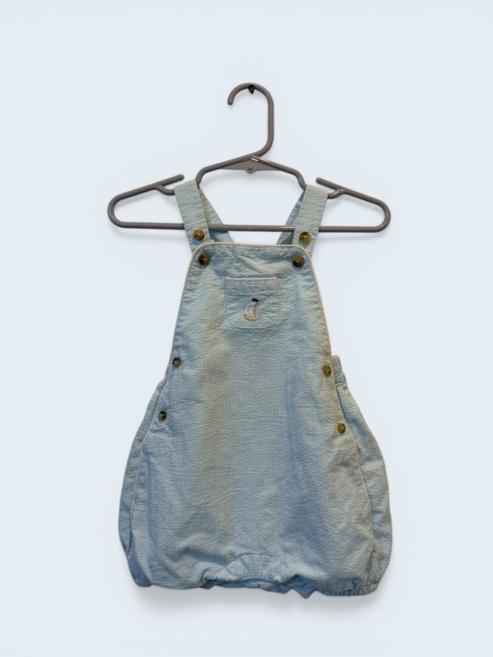 Janie and Jack Blue Embroidered Nautical Seersucker Romper, Size 6-12M, MSRP $42